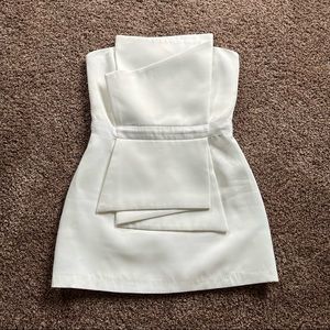 White Strapless Asymmetric Dress